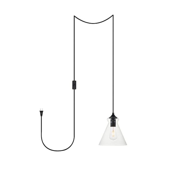 Living District Destry 1 Light Black Plug-In Pendant With Clear Glass LDPG2244BK